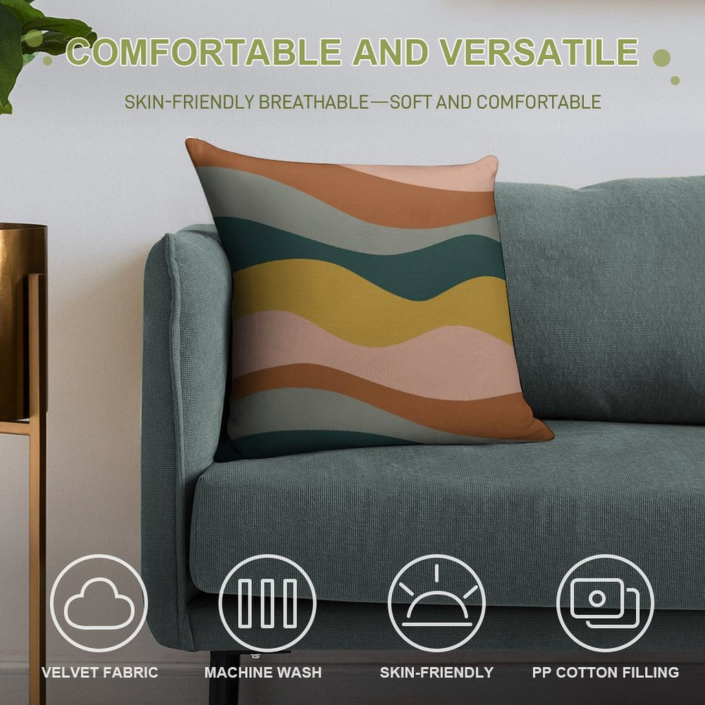 Retro Waves Minimalist Pattern Rust, Blush Pink, Gray, Navy Blue, And Mustard Gold Soft Fade-Resistant Throw Pillow