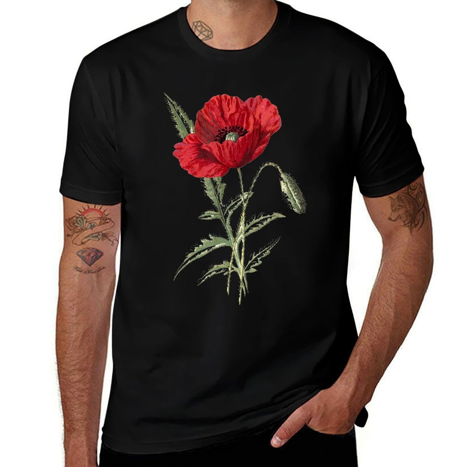 Red Poppy Flower, Red Botanical Poppies, Poppy  Soft T-Shirt