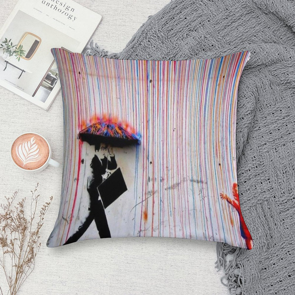 Banksy Rainbow Rain Soft Style Accent Throw Pillow