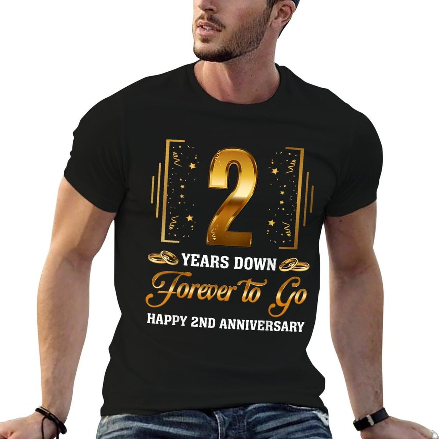 2 Years Down Forever To Go Couple 2nd Wedding Anniversary  High-quality Stitching T-Shirt
