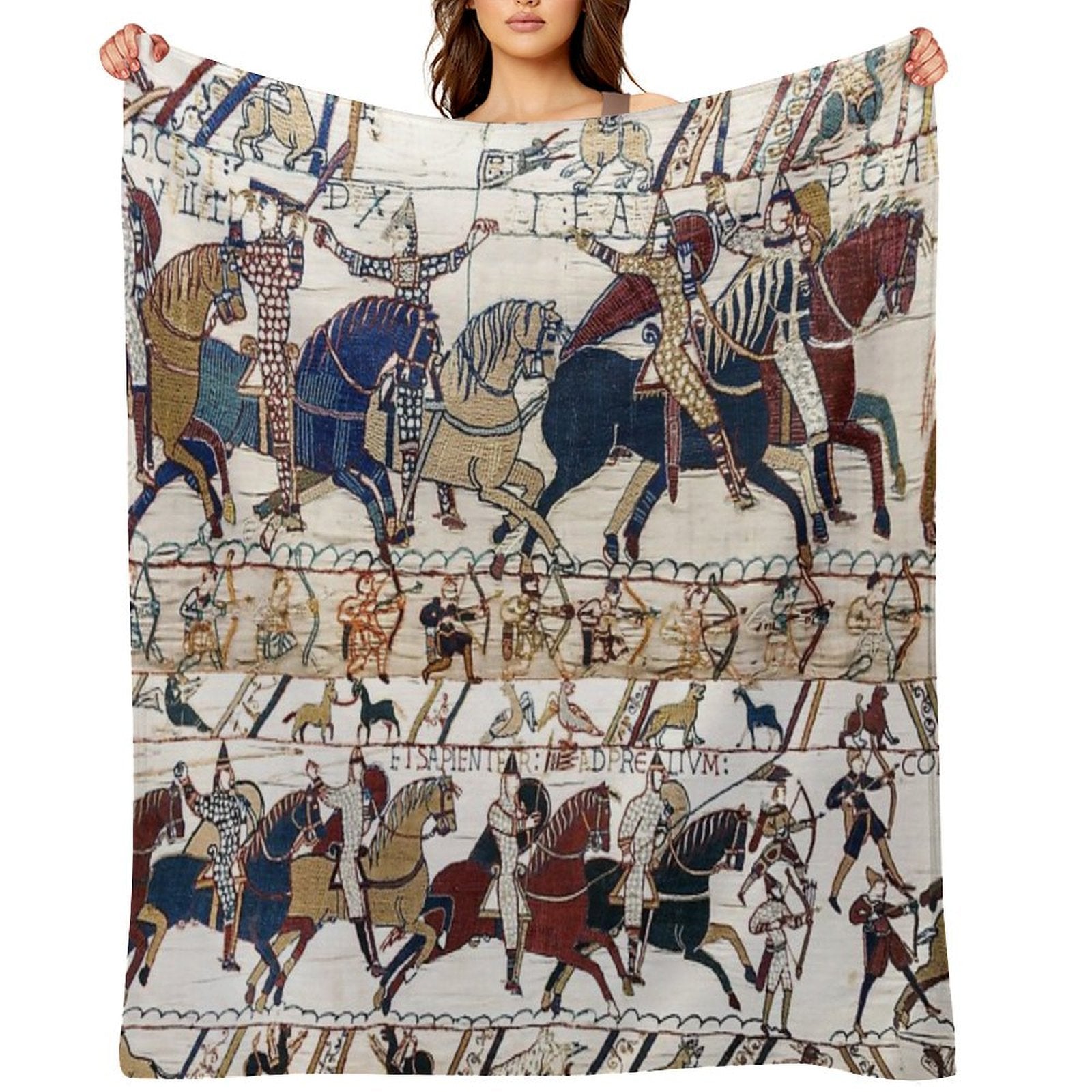 THE BAYEUX TAPESTRY NORMAN KNIGHTS AND ARCHERS Detail Versatility Throw Blanket