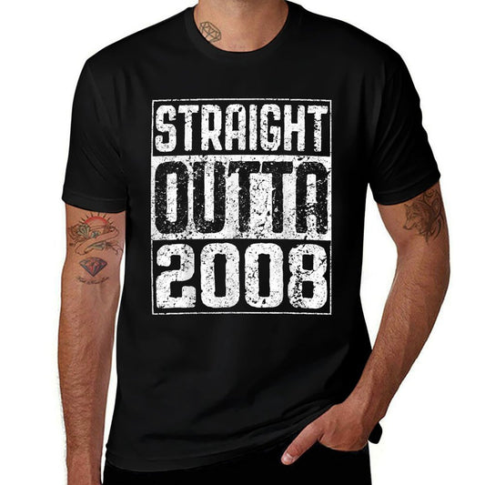 Straight Outta 2008 16th Birthday  Ribbed Collar T-Shirt