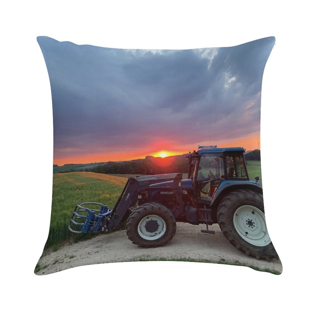 New Holland Tractor at Sunset Soft Short Plush Fabric Throw Pillow