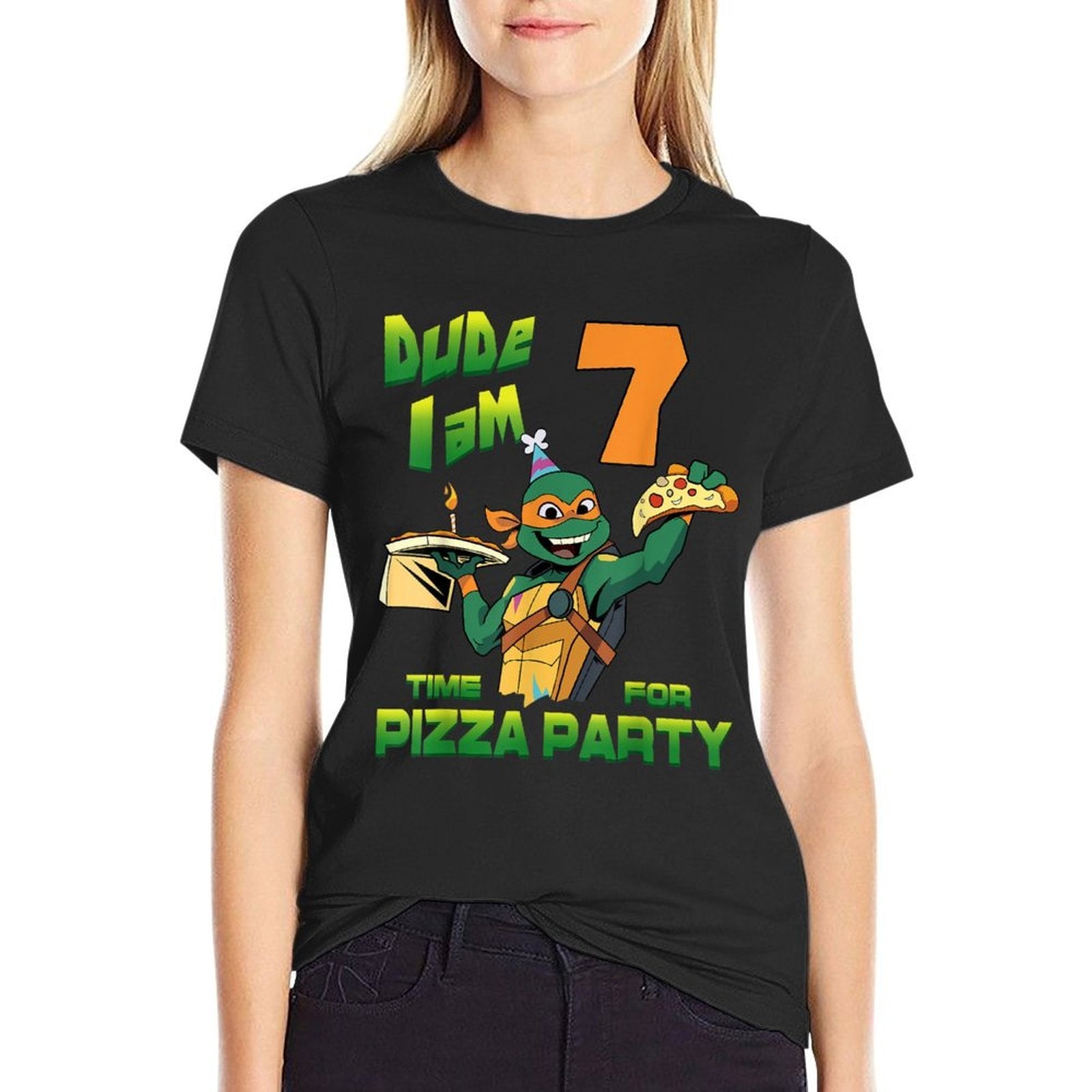Mademark Xnage Mutant Ninja Turtles - Dude I Am 7 Years Old Mikey Pizza Birthday Party  Eco-friendly Material T-Shirt