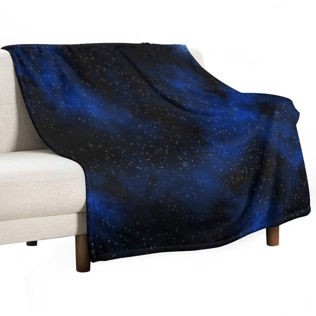 Dark Space with Tiny Sparkle Stars, Black And Blue, Glitter Star Dust Starry Constellation, Galaxy, Outer Space, Universe Machine-washable Throw Blanket