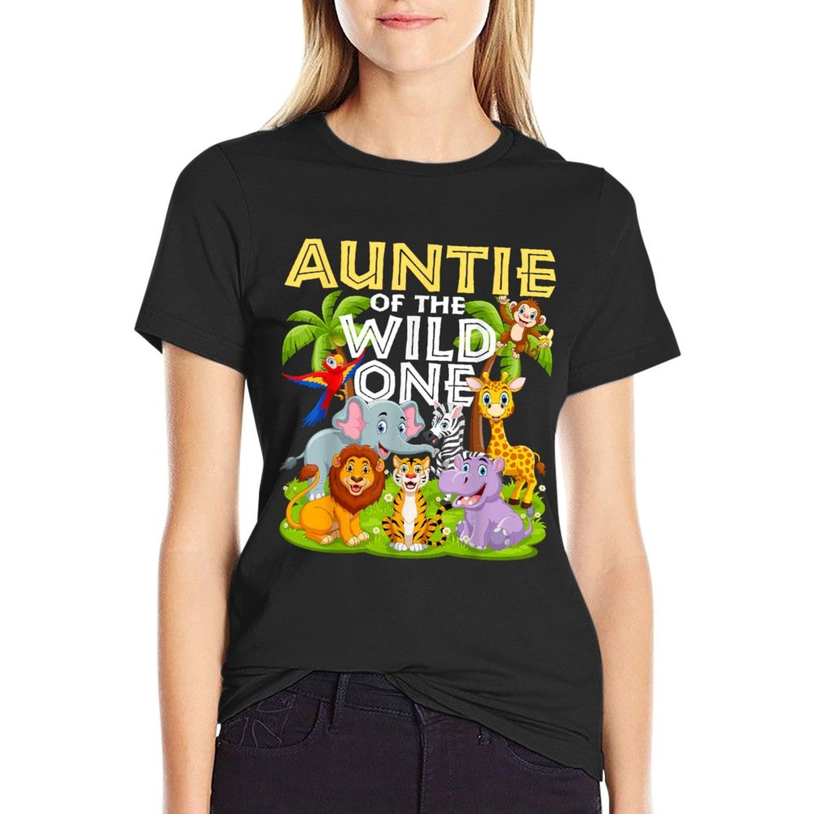 Auntie Of The Wild One 1st Birthday Zoo Animal Safari Jungle  Durable T-Shirt