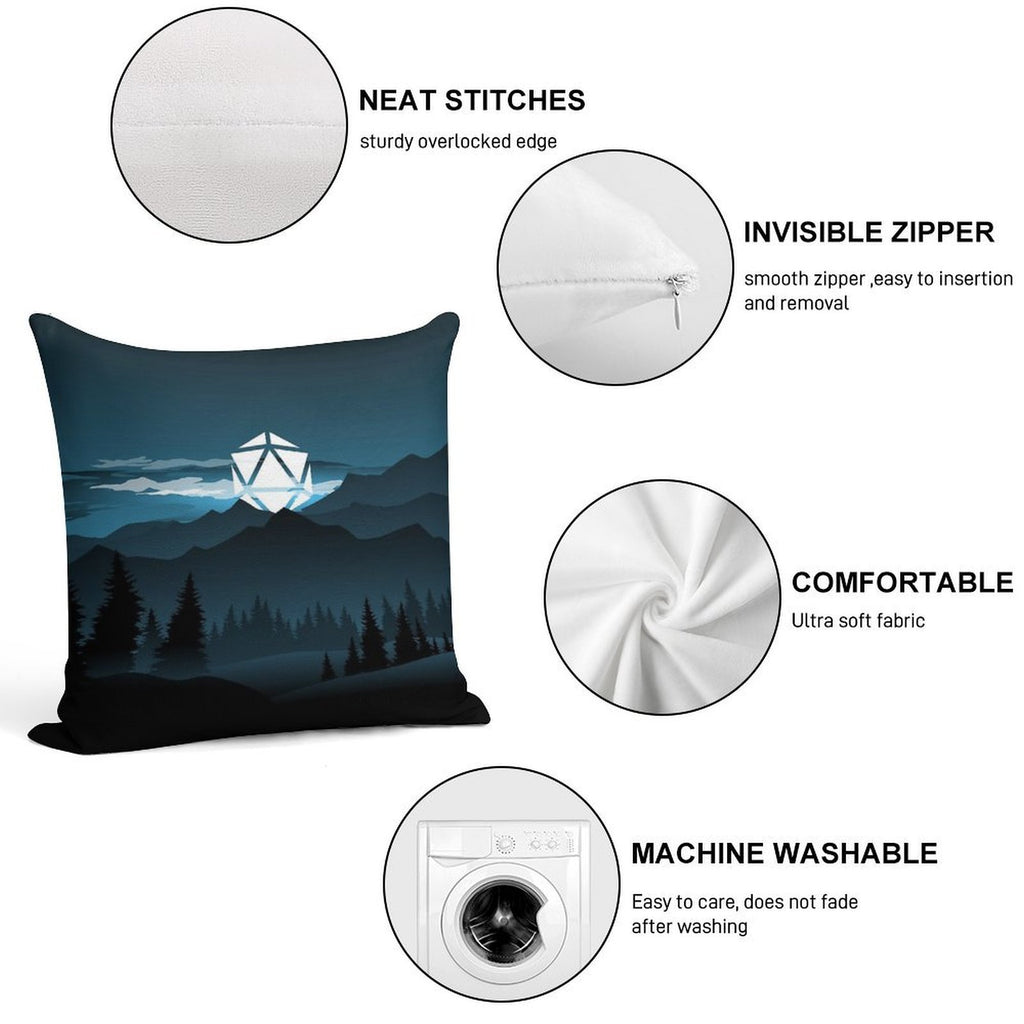 Mountain Full Moon D20 Dice Tabletop RPG Maps And Landscapes Soft Short Plush Fabric Throw Pillow