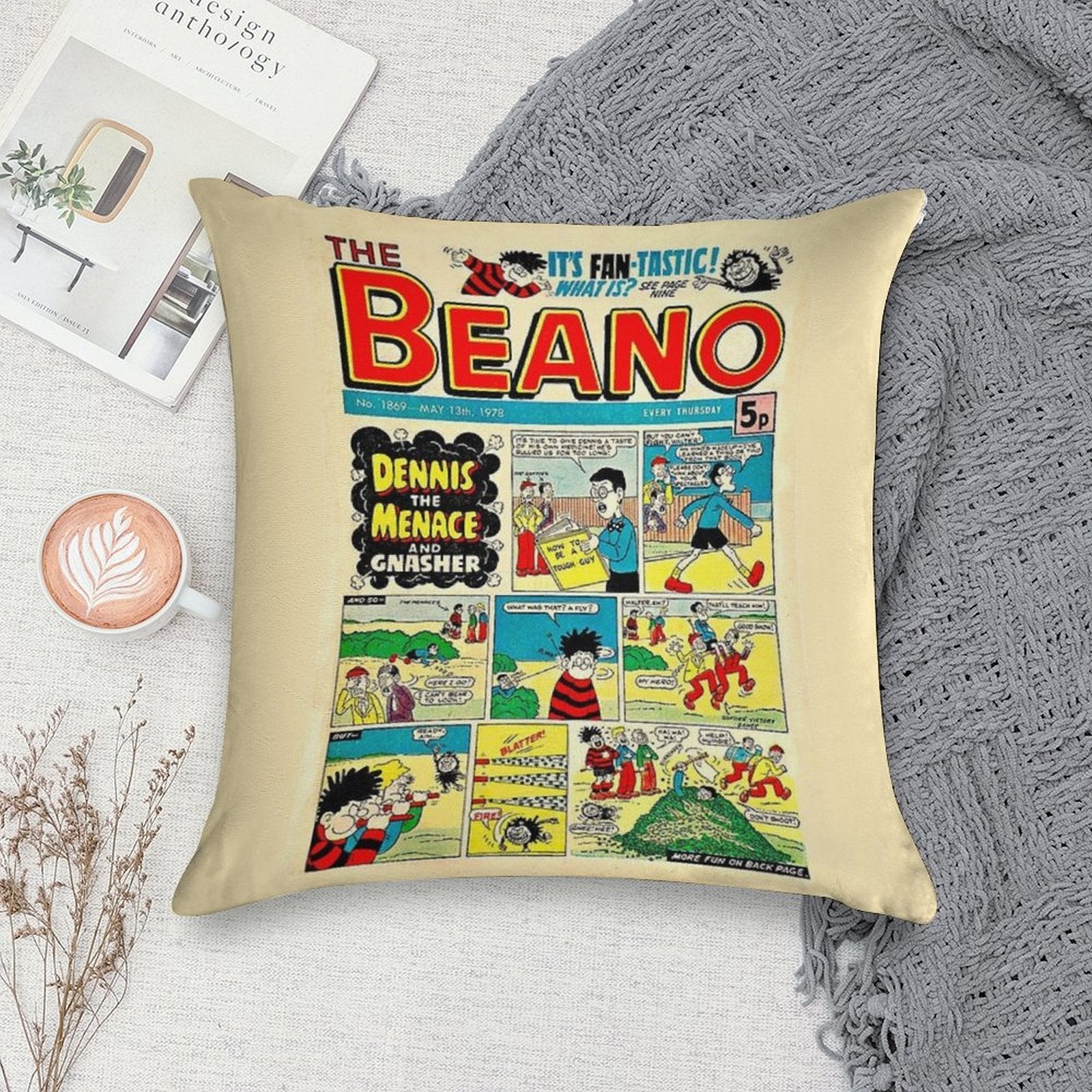 Vintage Beano Comic Soft Short Plush Fabric Throw Pillow