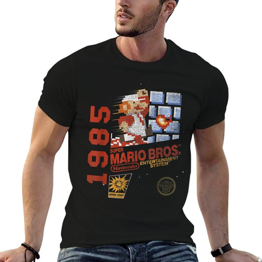 Super Mario Bros NES 1985 Retro 8-Bit Nintendo Game Cover  Ribbed Collar T-Shirt