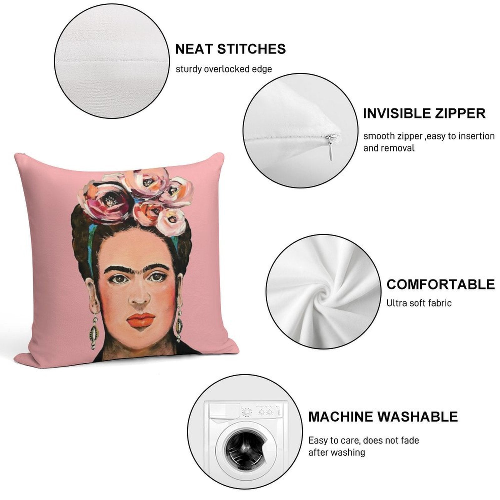 Pink FRIDA Soft Fade-Resistant Throw Pillow