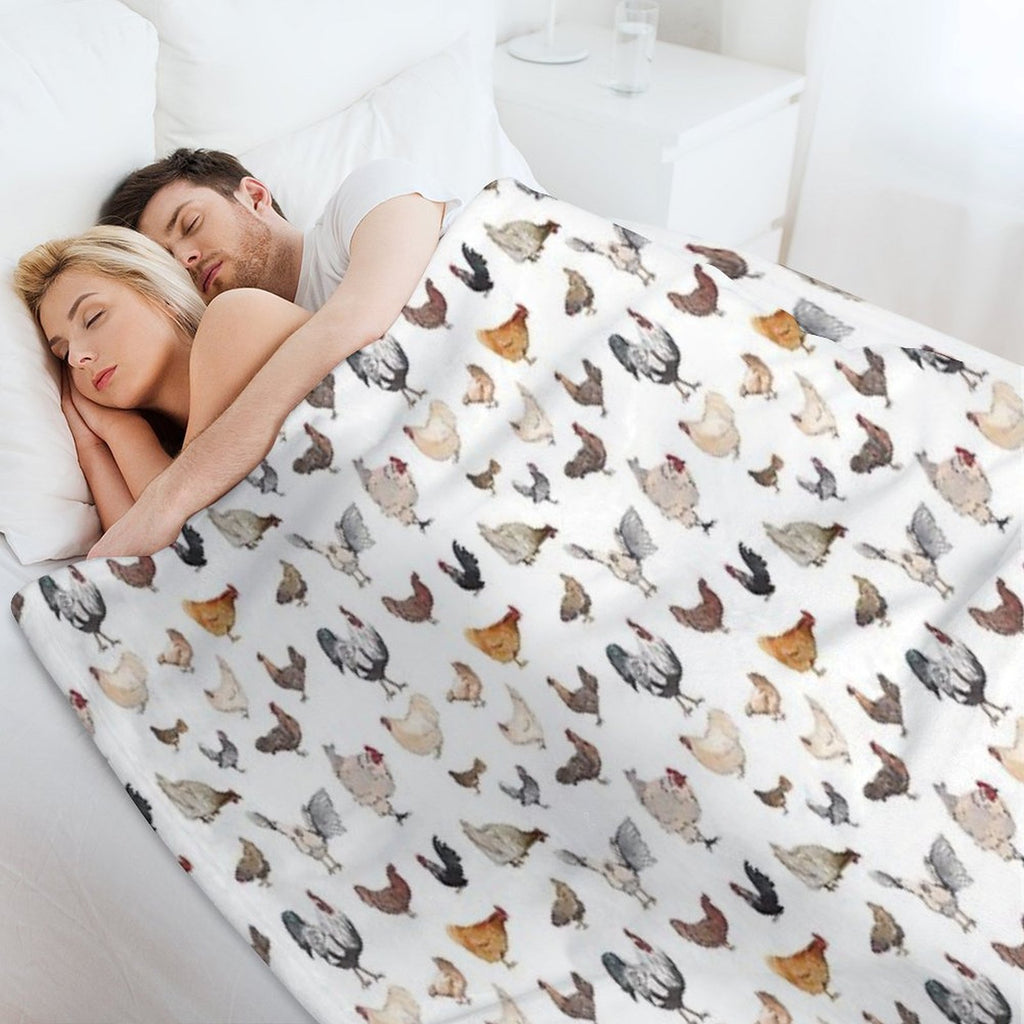 Chicken Happy Print on White Background Durable Throw Blanket