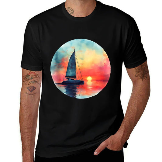 Sunset Sails - Catamaran Sailing Adventure Desig  Trendy Pattern T-Shirt