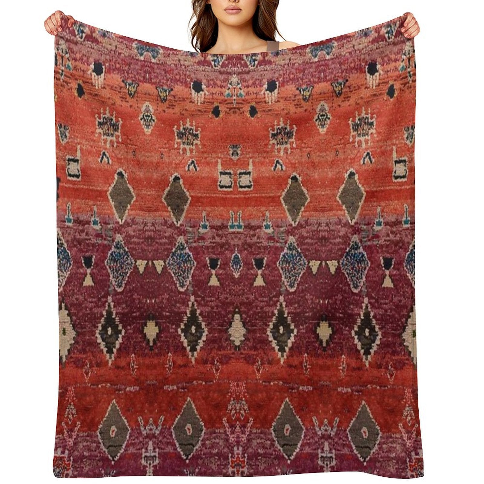 Traditional Oriental Moroccan Rug Compact Throw Blanket