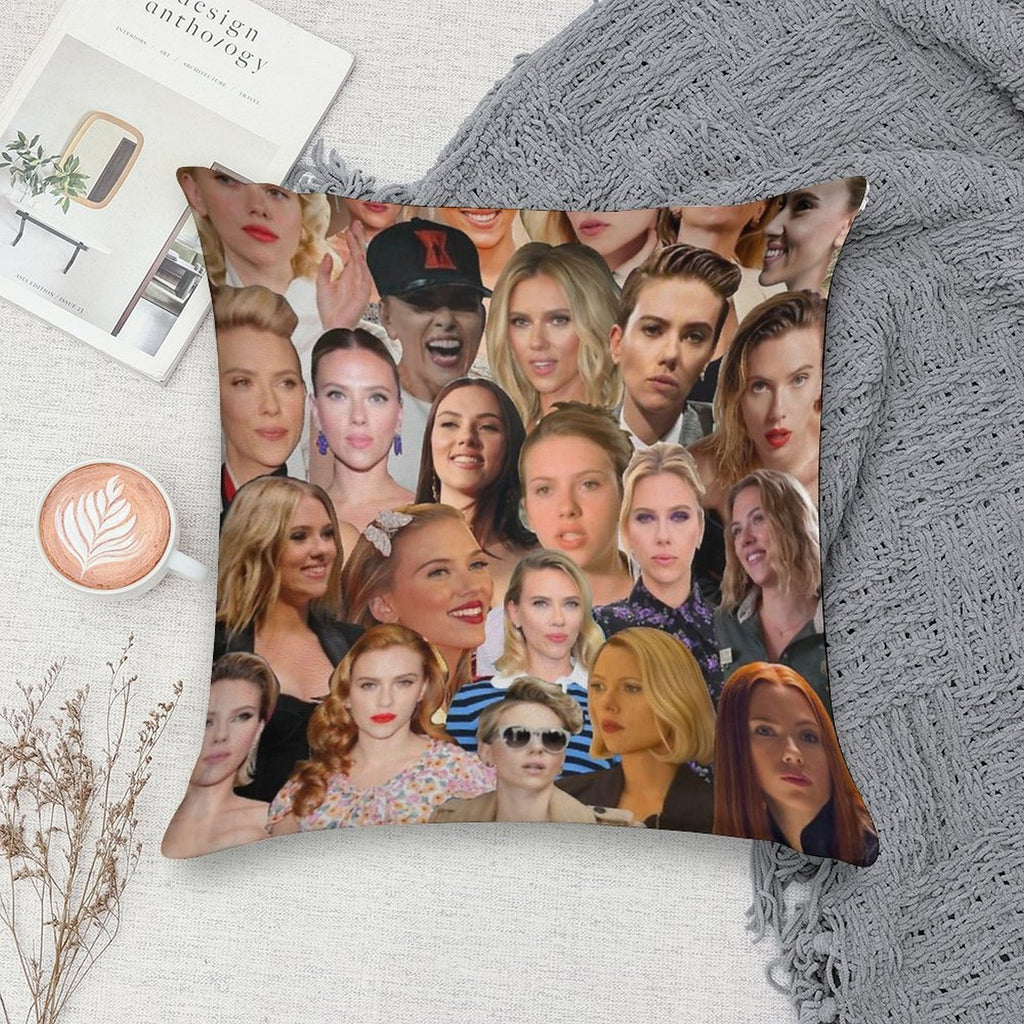 Scarlett Johansson Photo Collage Soft Reinforced Edging Throw Pillow