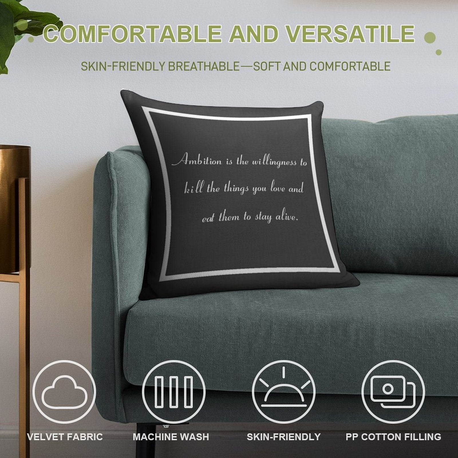 30 Rock Inspired Grey TV Show Jack Donaghy Quote Ambition (BEST TO BUY STICKER FROM THIS DESIGN) Soft Skin-Friendly Throw Pillow