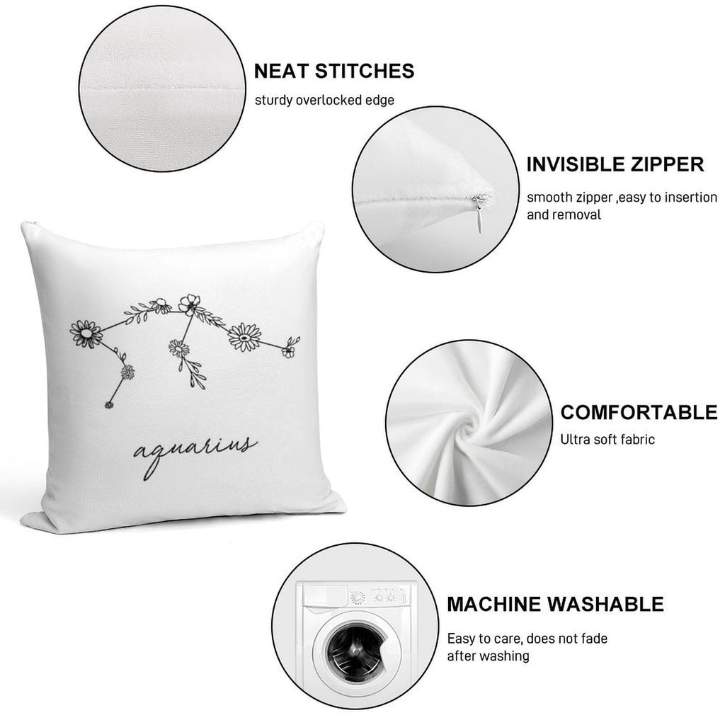 Aquarius Zodiac Wildflower Constellation Soft Durable Construction Throw Pillow