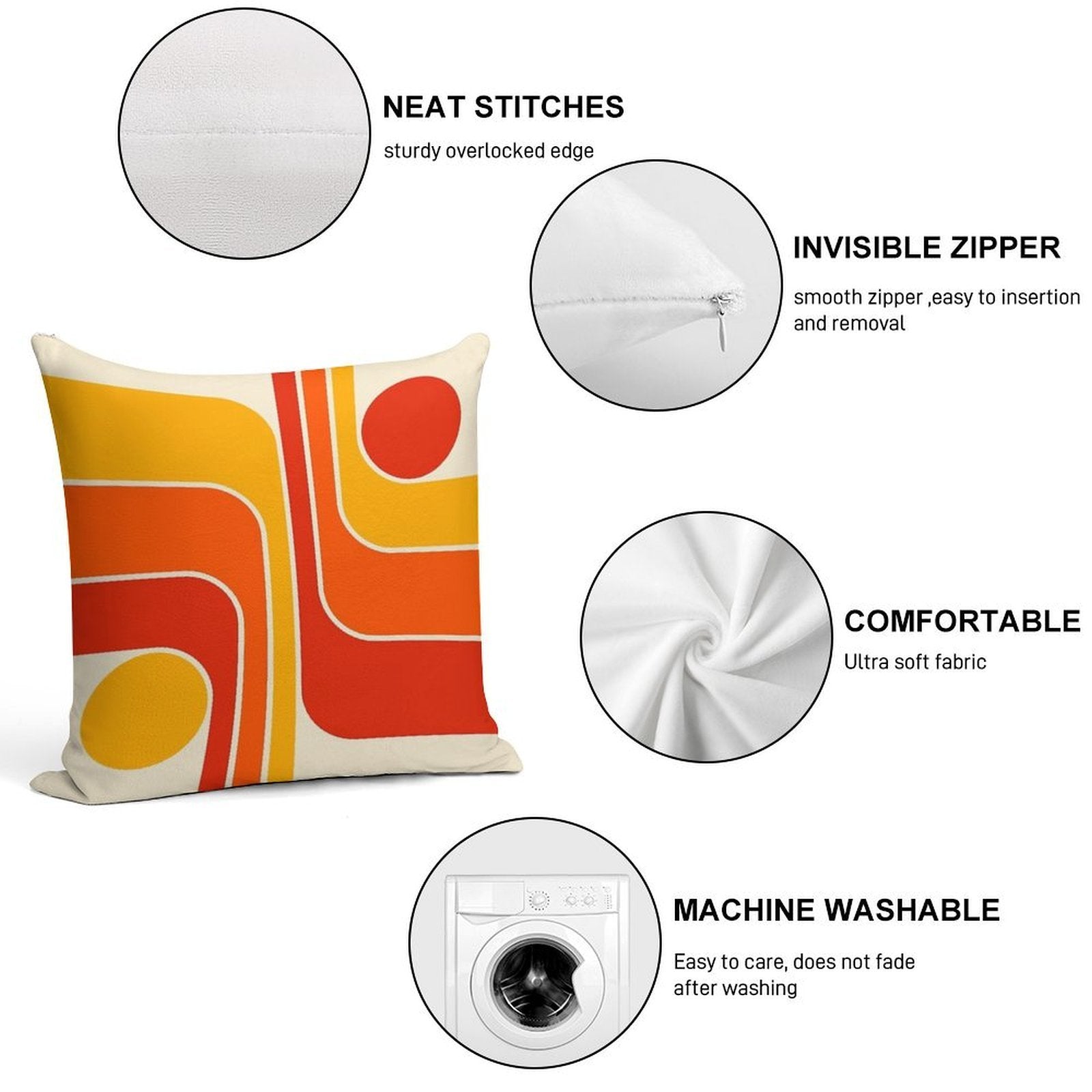 Retro Geometric Design 692 Red Orange Yellow And Beige Soft Ultra-Soft Texture Throw Pillow