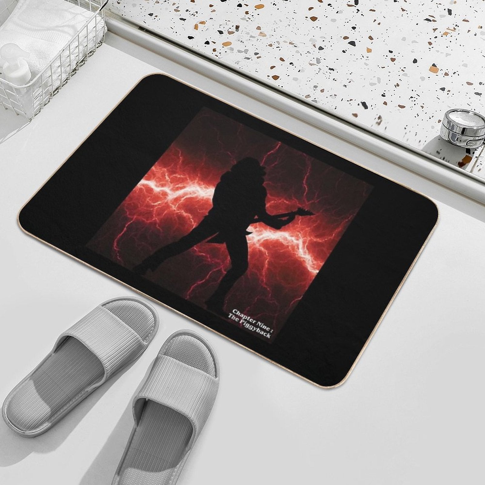 Stranger Things  Eddie Munson with His Guitar - She Was Destined for An Alternate Dimension.  Stain-Proof Bath Mat