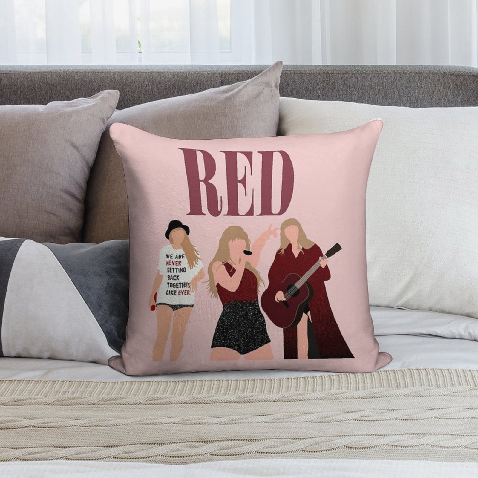 Taylor Swift Red Eras Tour Art Soft Bedroom Essential Throw Pillow