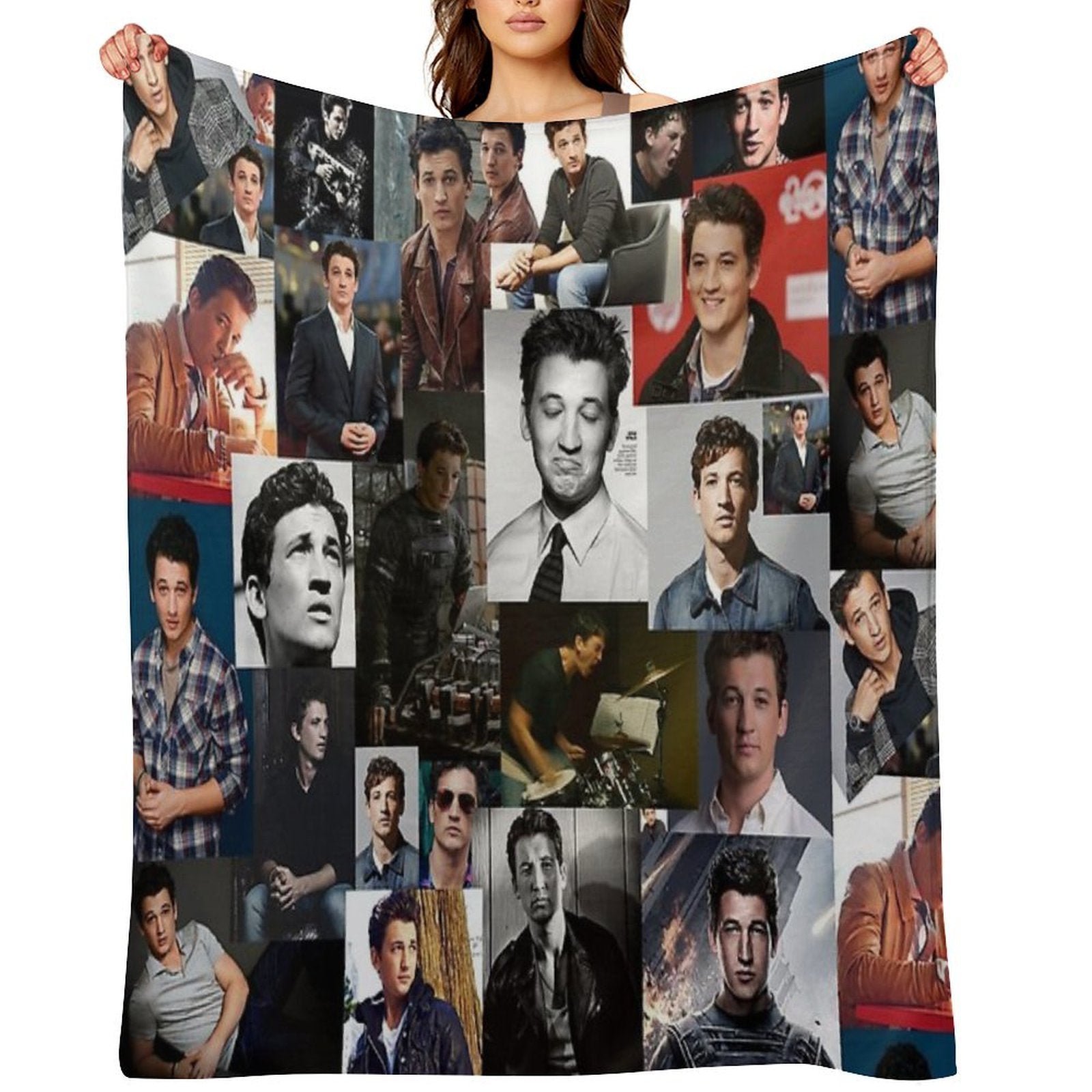 Miles Teller Abstract Square Photos Seamless Collage All-season Throw Blanket
