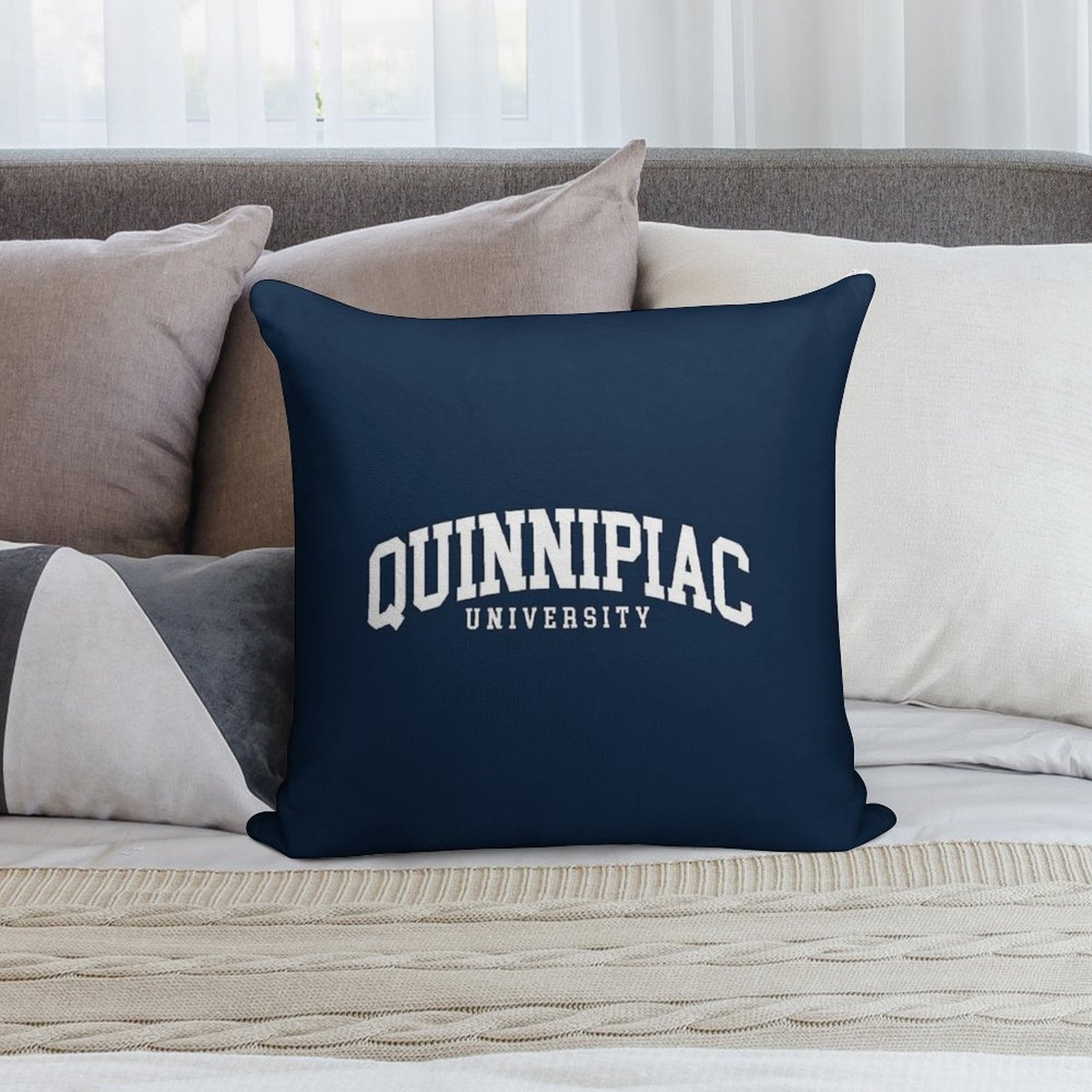 Quinnipac - College Font Curved Soft Hidden Zipper Throw Pillow