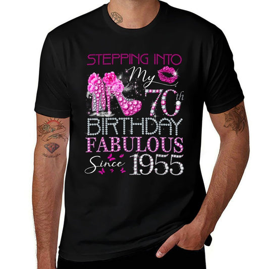 Womens Stepping Into My 70th Birthday Fabulous Since 1955  Easy-care T-Shirt
