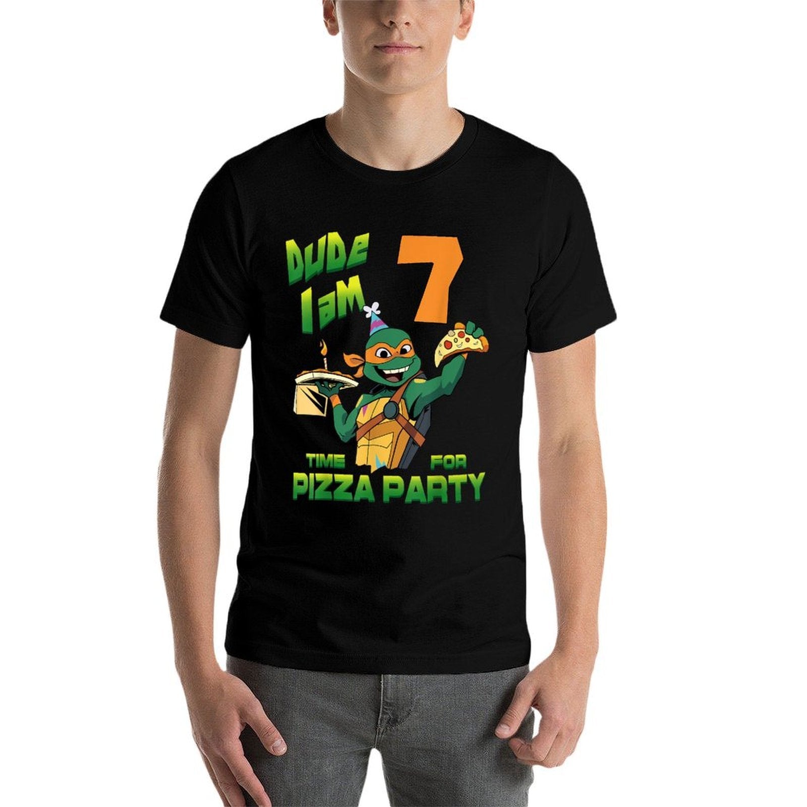 Mademark Xnage Mutant Ninja Turtles - Dude I Am 7 Years Old Mikey Pizza Birthday Party  Eco-friendly Material T-Shirt