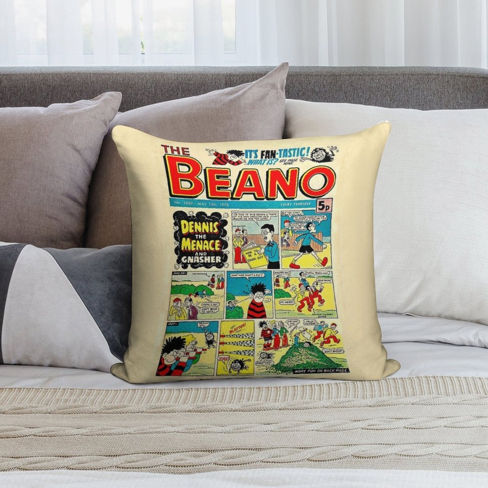 Vintage Beano Comic Soft Short Plush Fabric Throw Pillow