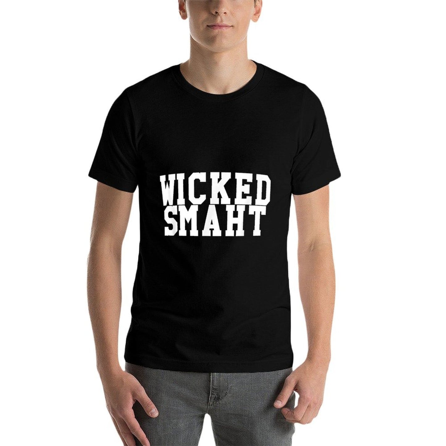 Wicked Smaht Funny Boston New England Accent  Ribbed Collar T-Shirt