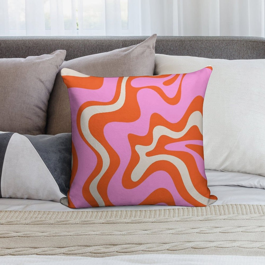 Retro Liquid Swirl Abstract Pattern Hot Pink Bright Orange Cream Soft Durable Construction Throw Pillow