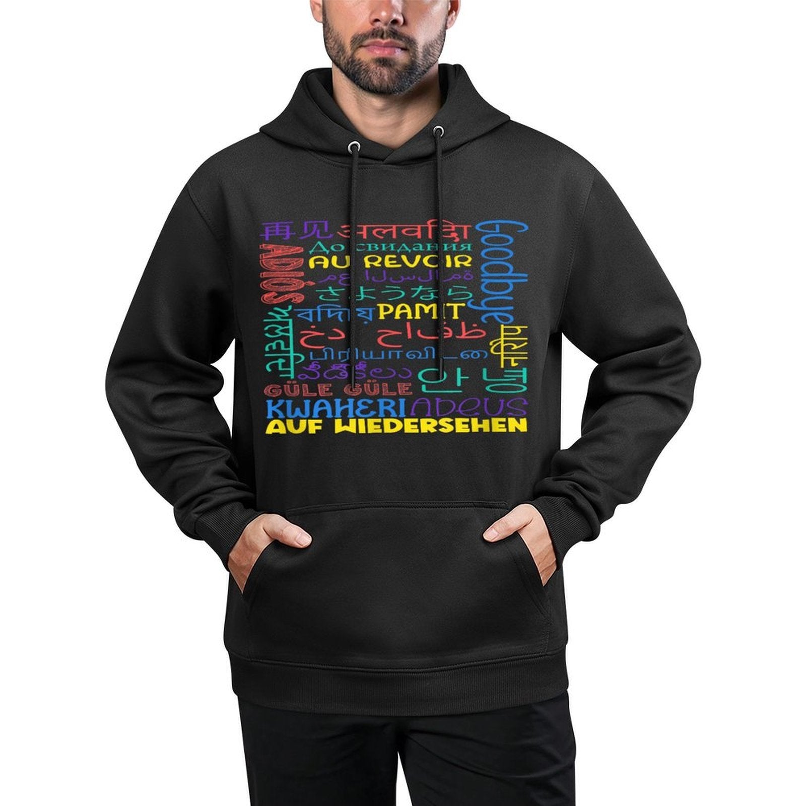 Multiple Languages For Everyone Unisex-Adults, Unisex-Kids Black Small Classic Fit Modern Multilingual Typography Colorfast Hoodie