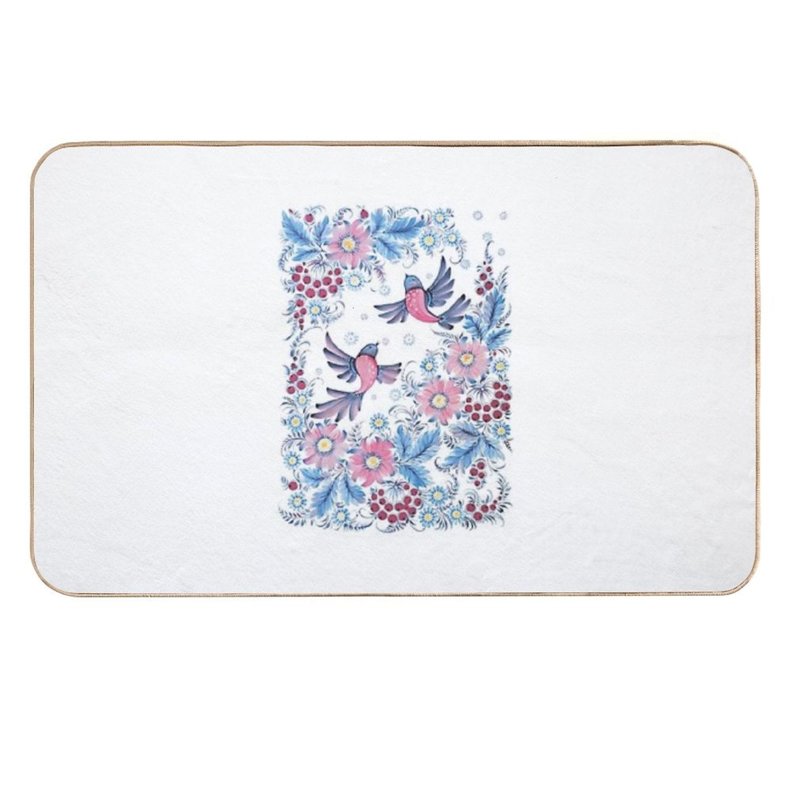 Lovebirds in Petrykivka Floral Garden  Eco-Friendly Bath Mat