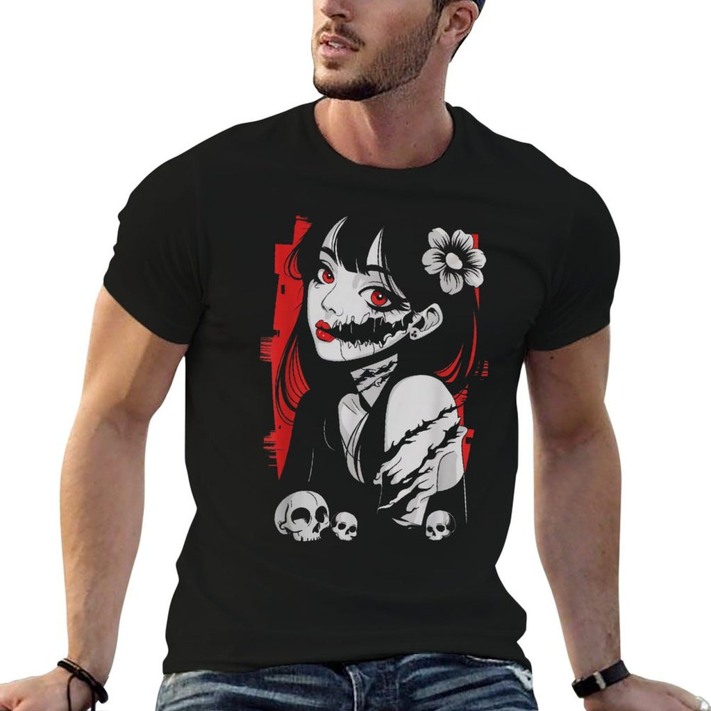 Horror Anime Manga Japan Kawaii Goth Gifts For Men Women Kid  Oversized Silhouette T-Shirt