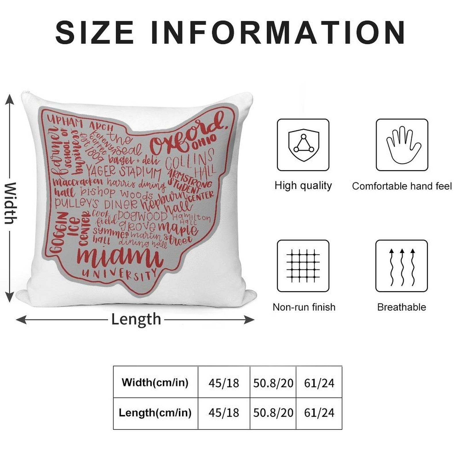 Miami University Ohio Art Print Soft Fade-Resistant Throw Pillow