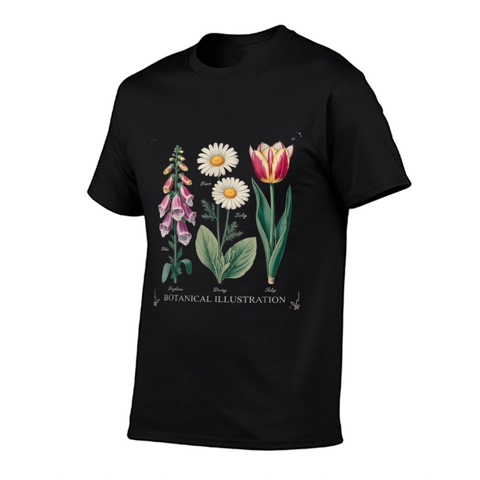 Foxglove Daisy Tulip Spring Bloom Botanical Artwork  High-quality Stitching T-Shirt