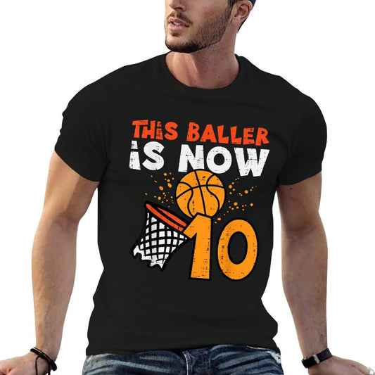 This Baller Is Now 10 Basketball 10th Birthday Bday Boys Kid  Oversized Silhouette T-Shirt