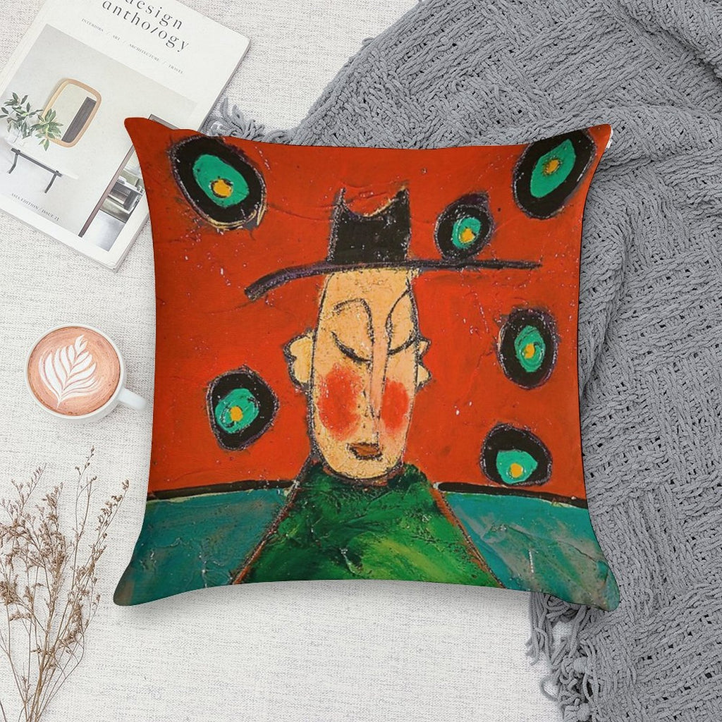 Monk Red And Turquoise Soft Hidden Zipper Throw Pillow