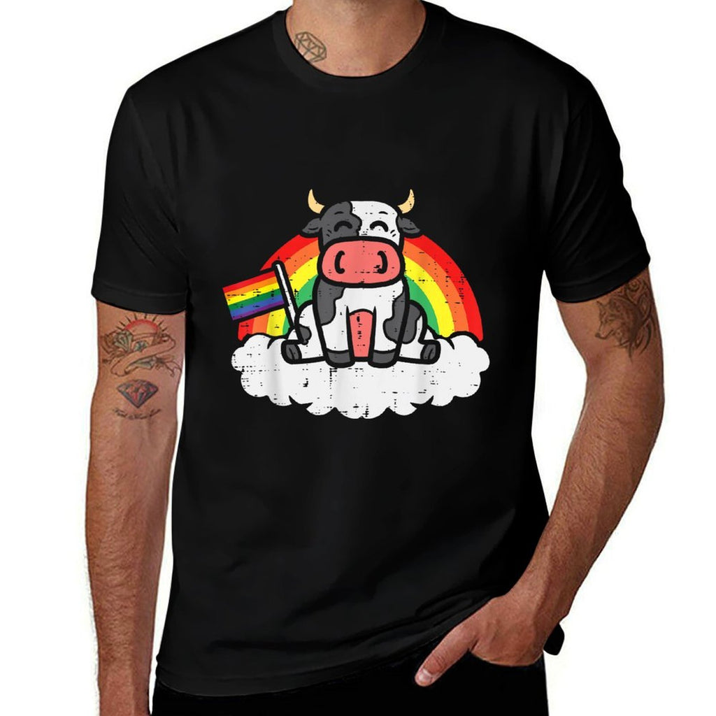 Rainbow Cow LGBT Pride Month Gay Ally Farmer Animal Comfortable T-Shirt