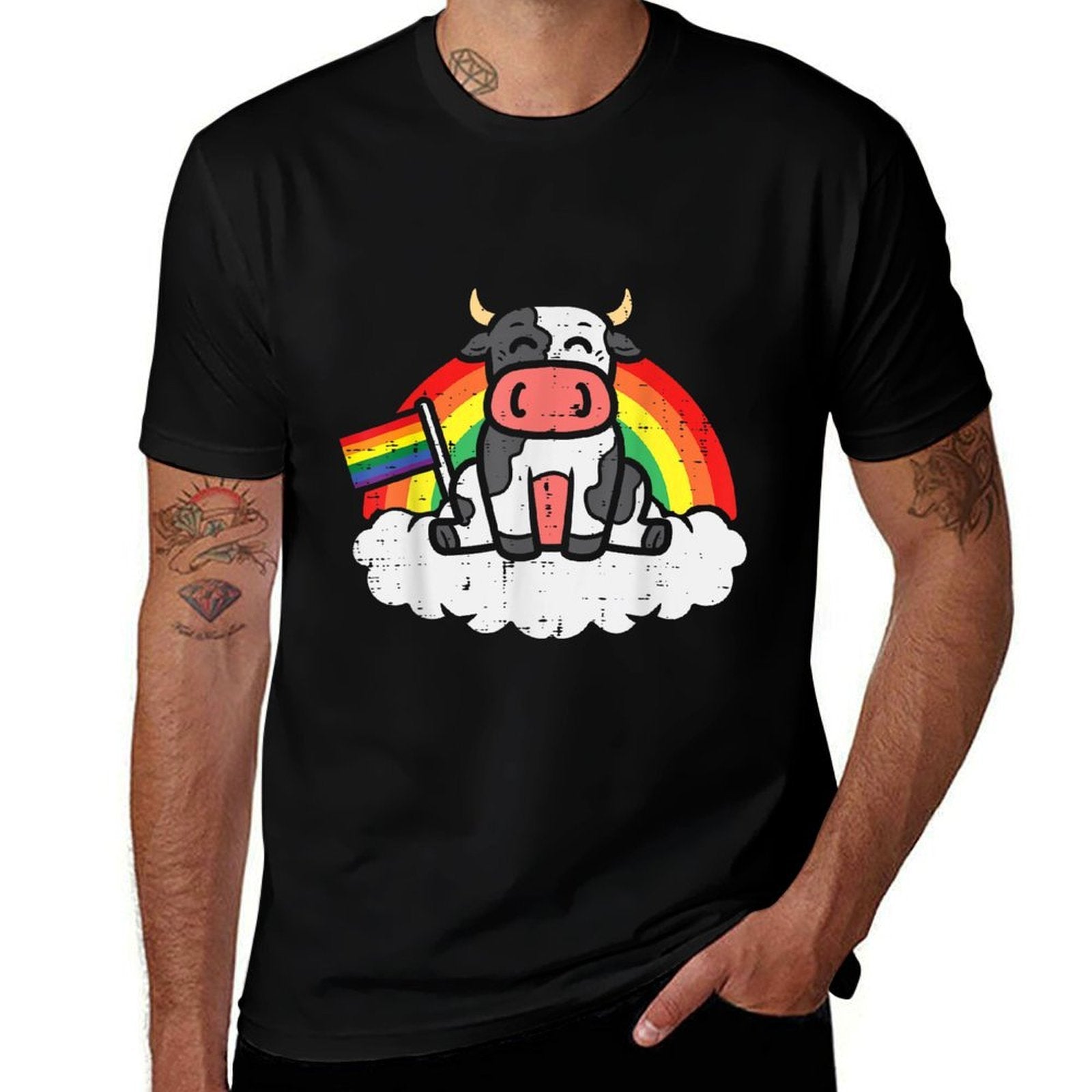Rainbow Cow LGBT Pride Month Gay Ally Farmer Animal Comfortable T-Shirt