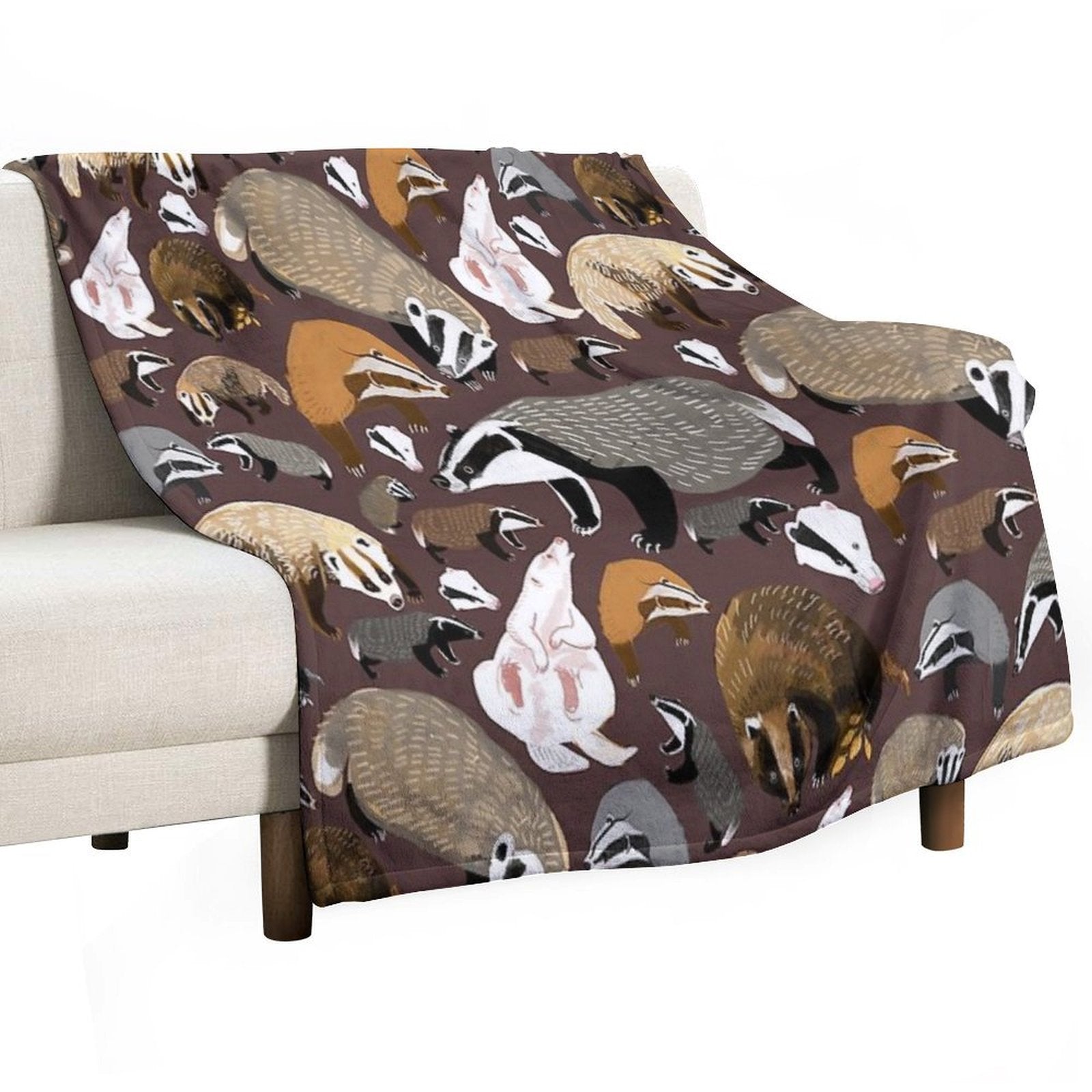 Eurasian Badgers Pattern Maroon Durable Throw Blanket