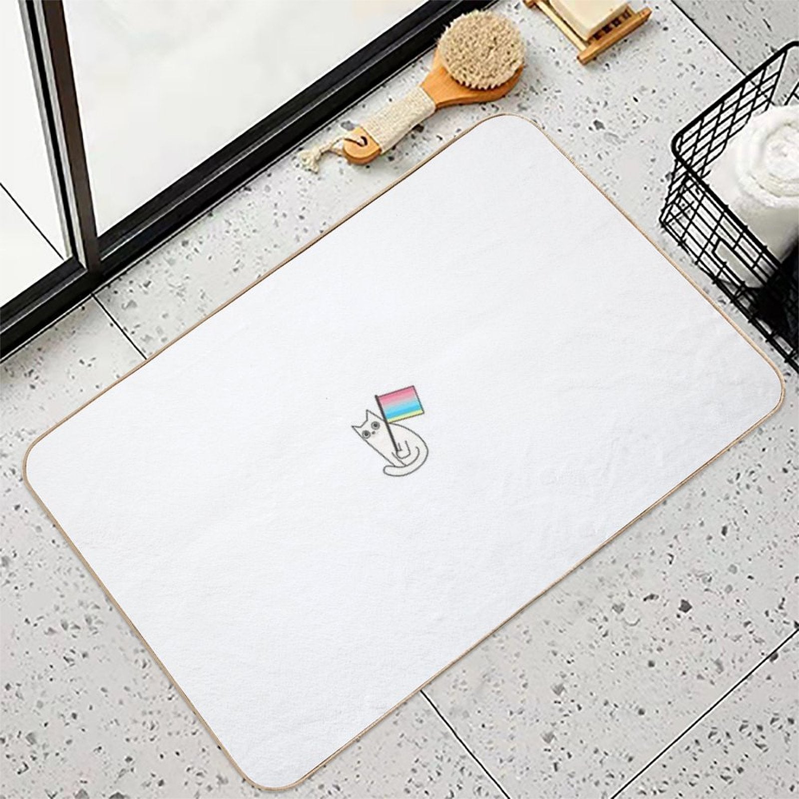 Genderflux Pride Flag White Cat Sticker  Non-Slip Bath Mat