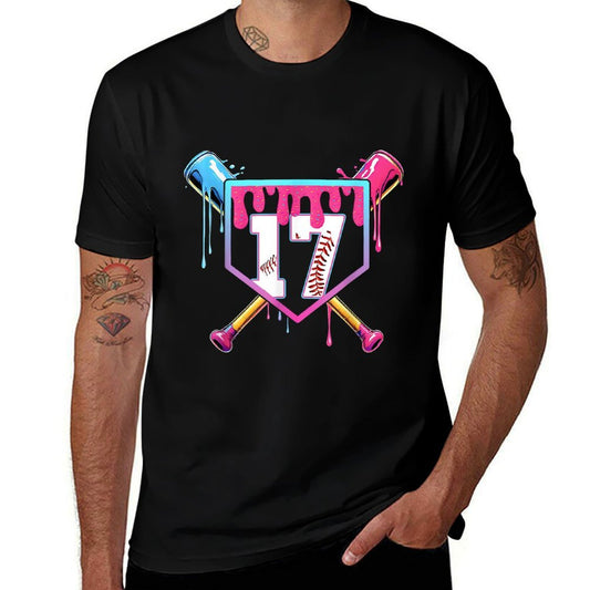 17th Birthday Ice Cream Drip Baseball Splatter 17 Years Kids  High-quality Stitching T-Shirt
