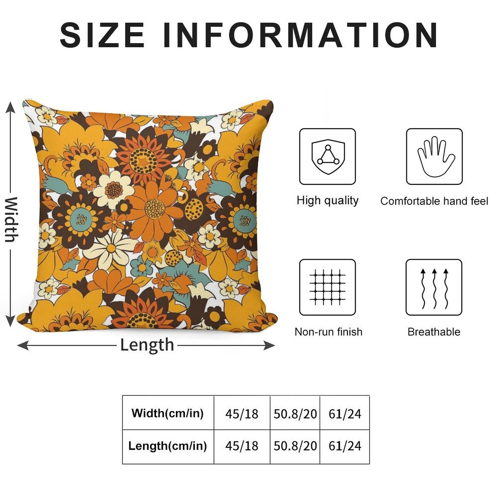 70s 60s Retro Flower Power, Floral Pattern Soft Easy Maintenance Throw Pillow