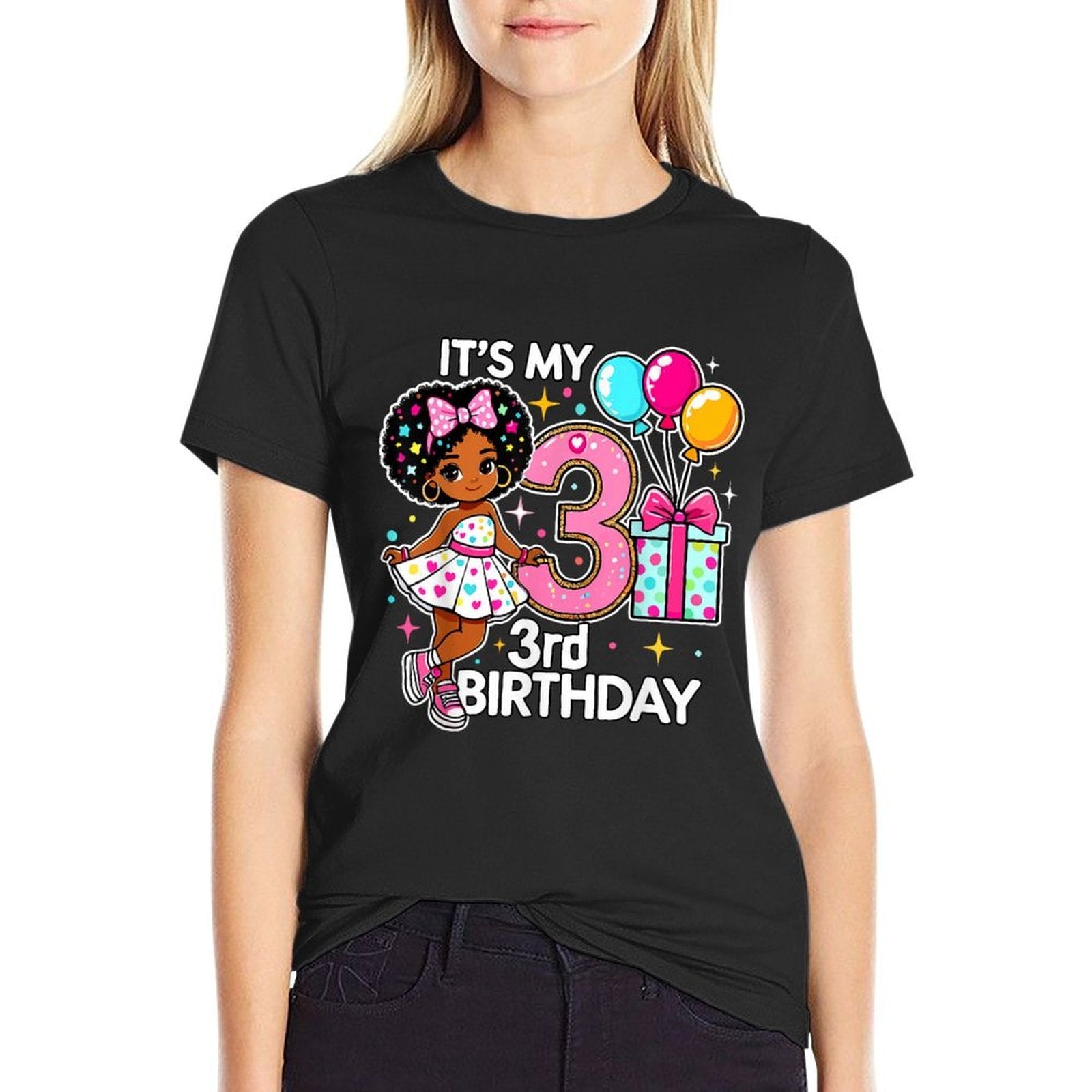 My 3rd Birthday African American Cute Girl Three Year Old  Lightweight T-Shirt