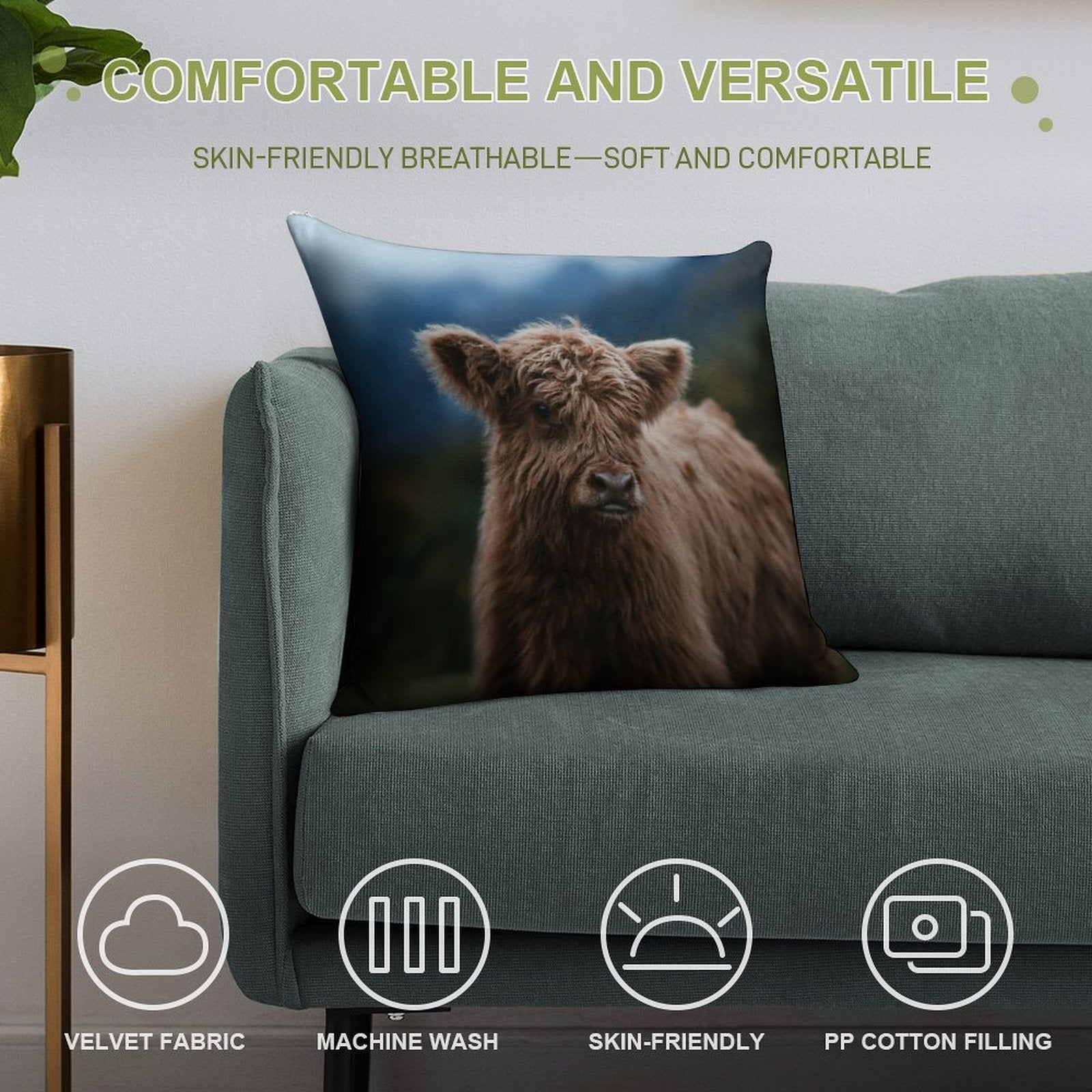 Baby Highland Cow Soft Reinforced Edging Throw Pillow