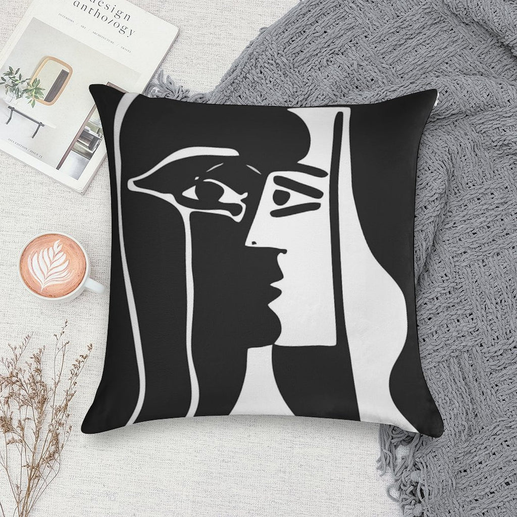 Black And White Faces VectorArt. Soft Hidden Zipper Throw Pillow