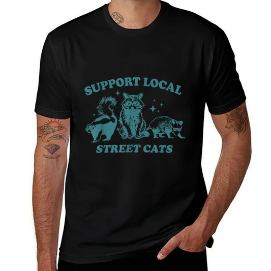 Support-Local-Street-Cat Funny Vintage Raccoon Opossum Skunk  Cotton T-Shirt