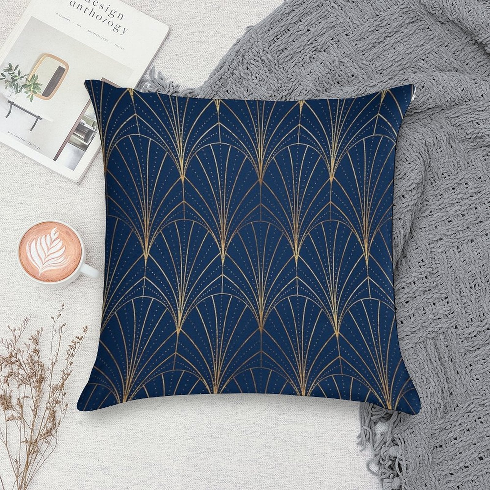 Art Deco Waterfalls  Navy Blue Soft Skin-Friendly Throw Pillow