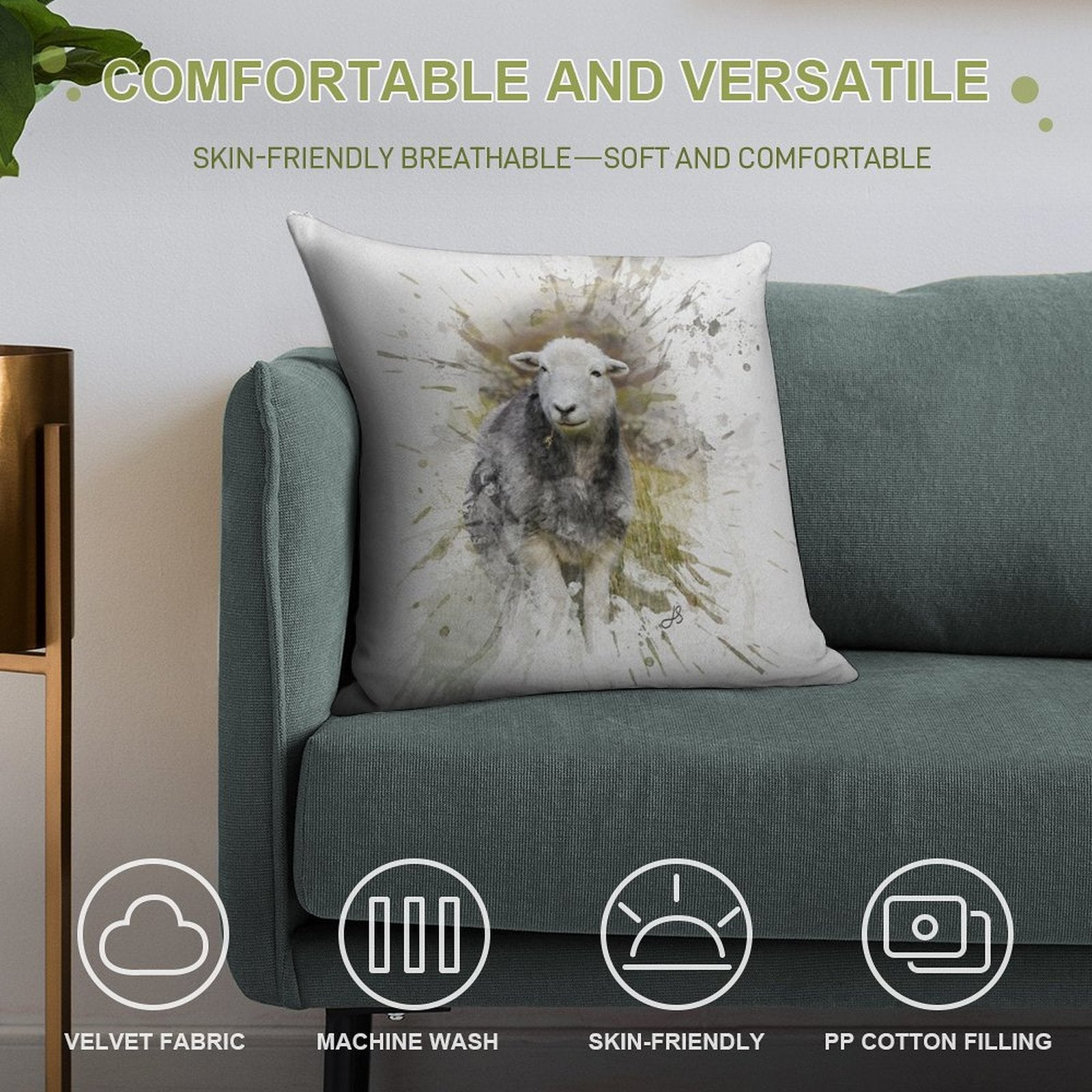 Herdwick Sheep Watercolour Photograph Soft Style Accent Throw Pillow