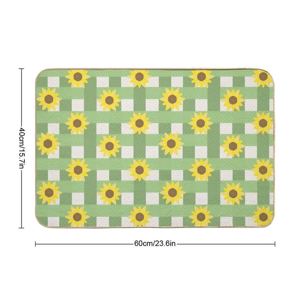 Sunflower Gingham Pattern Durable Bath Mat